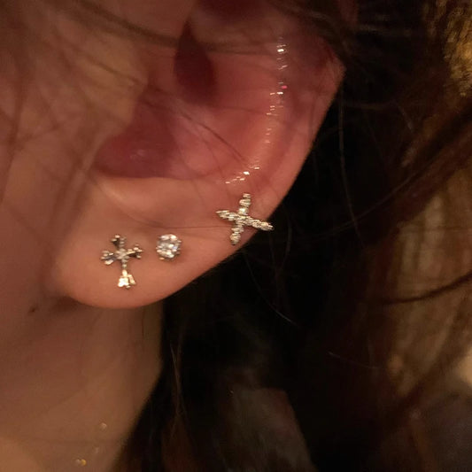 Shiny Rhinestone Cross Earrings (6 Piece Set)